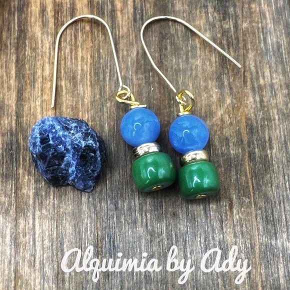 Alquimia Blue and Green Earrings with Dangling Beads aquamarine - Picture 1 of 1